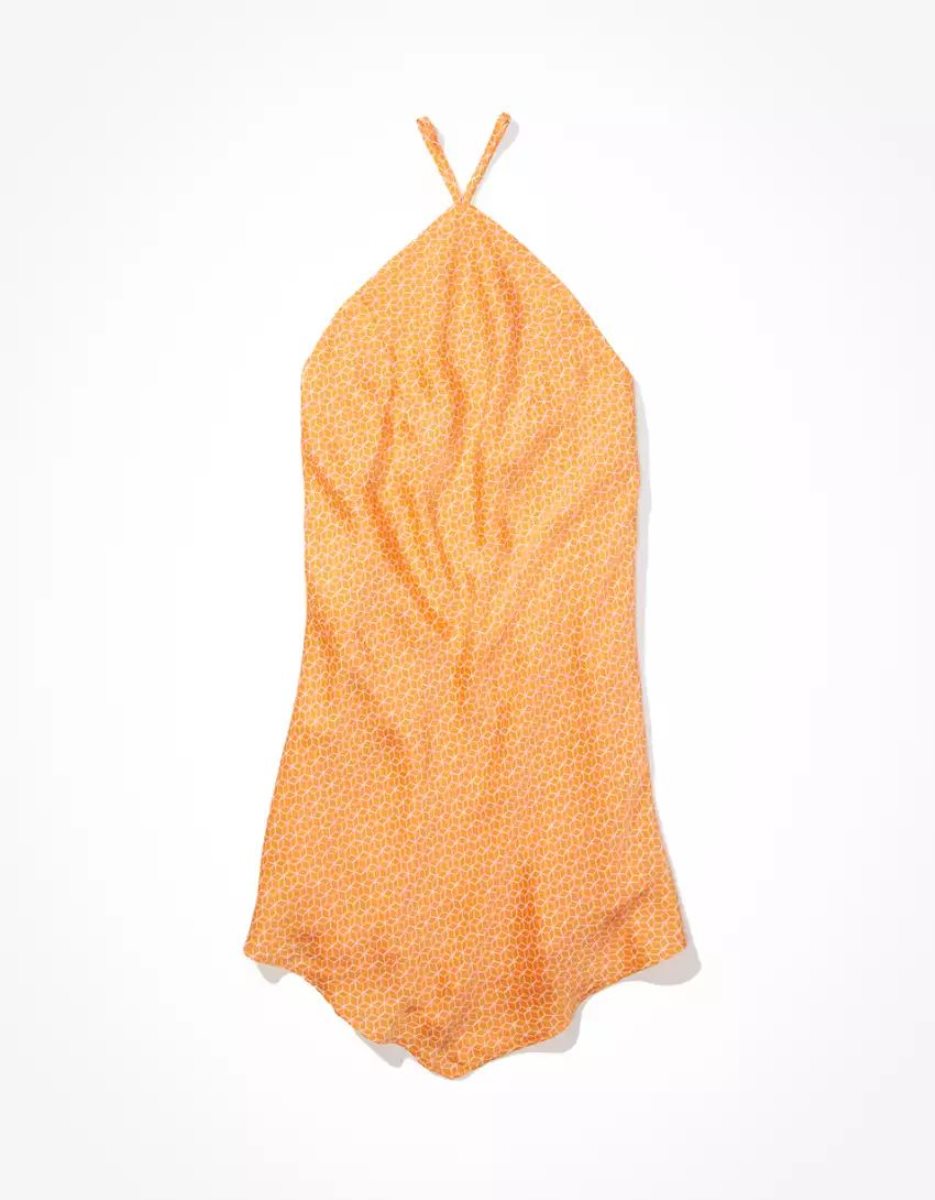 Mini Robe American Eagle AE Silky Halter Orange Femme | XLG-19086520